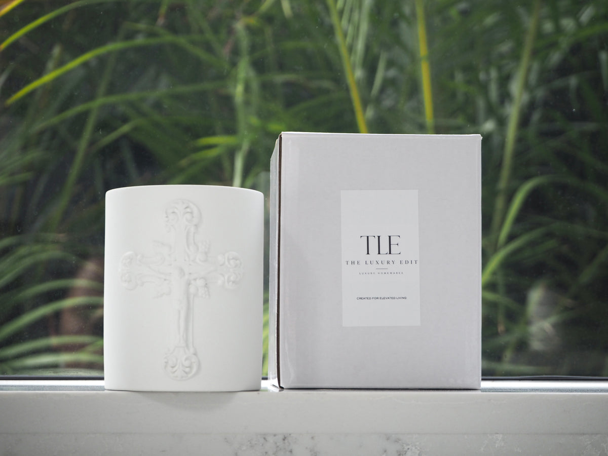 Holy Incense — White Concrete Cross Candle